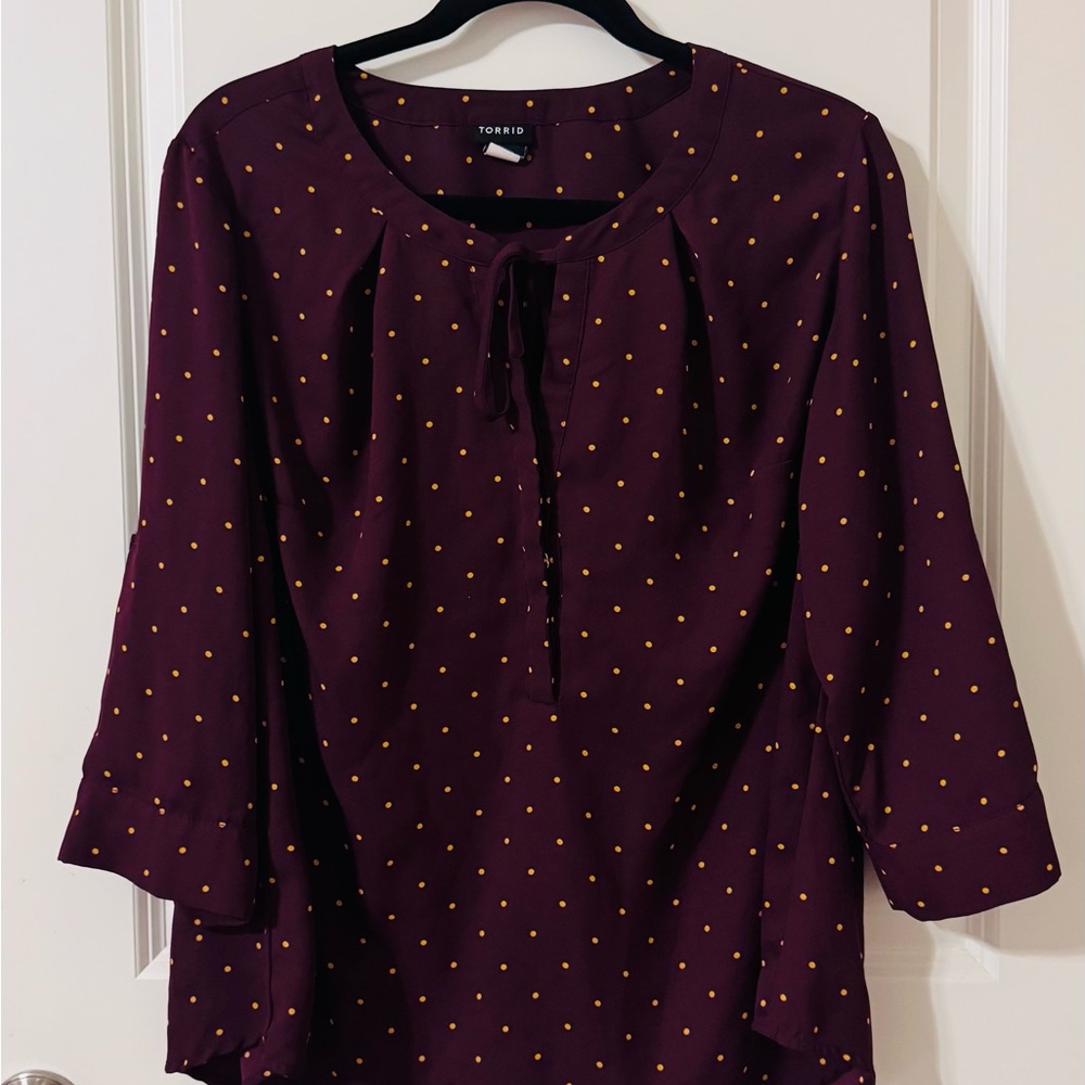 Torrid oxblood and White Pleated Blouse with Relaxed Fit